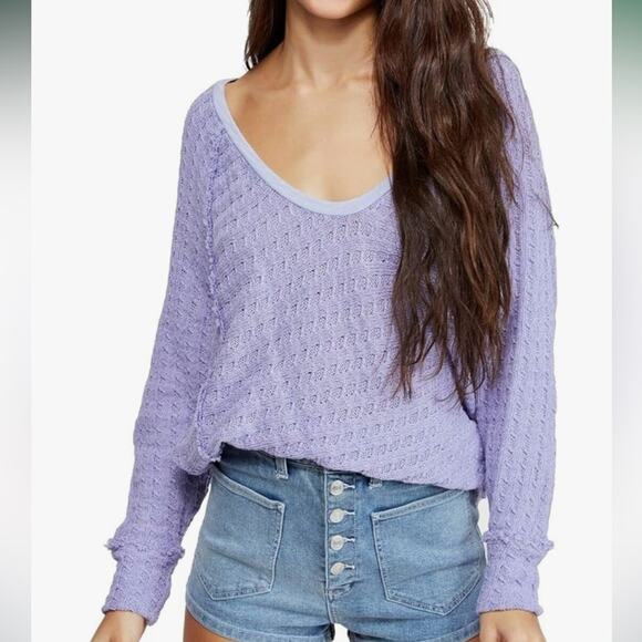 We The Free Thien's Hacci Sweater Long Sleeve Top Periwinkle Purple Women’s L - Picture 1 of 9
